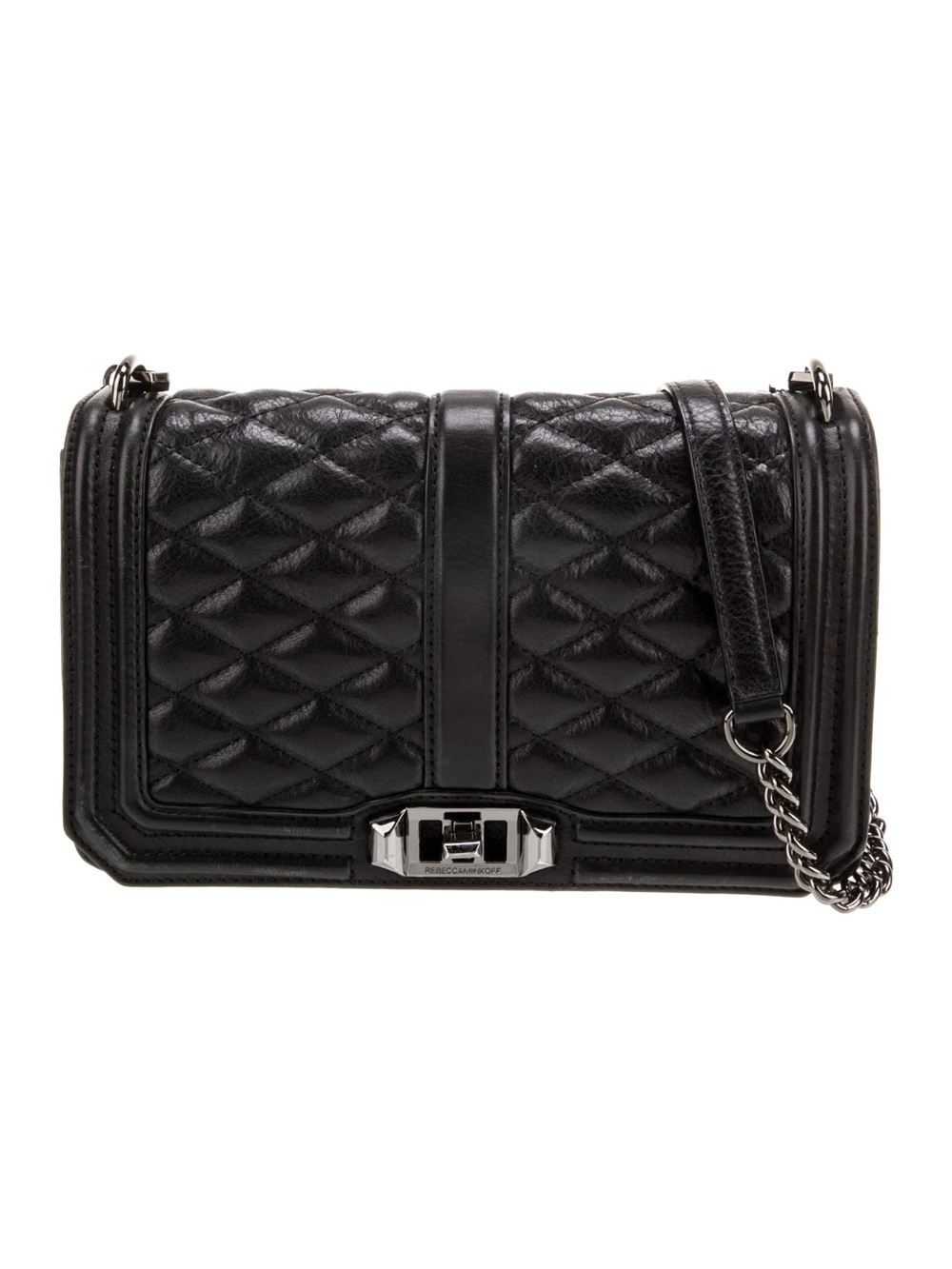 Rebecca Minkoff Black Quilted Leather Crossbody with Chain Strap